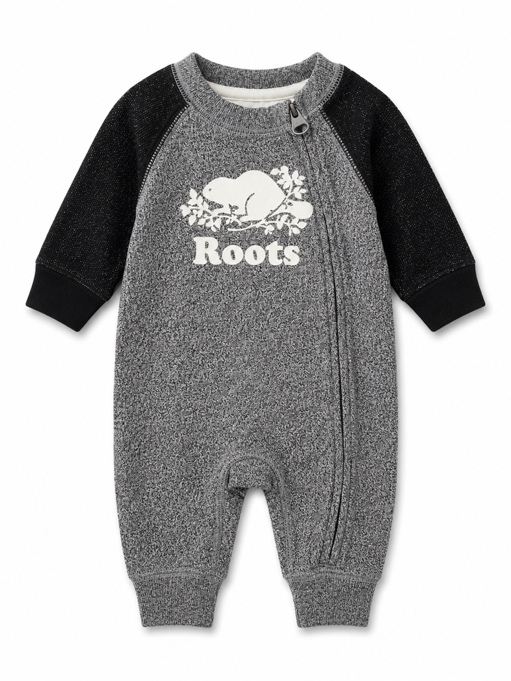 Roots Grey & Black Infant One-Piece Footie with Logo